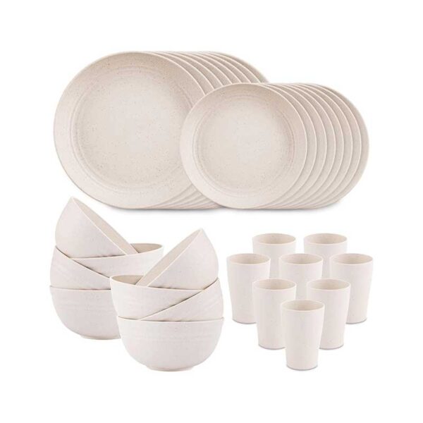 Supernal Wheat Straw Dinnerware Sets for 8,Microwave Dishwasher Safe,Unbreakable Dinnerware,Reusable Tableware Set,Beige Set 16pcs Plates, 8pcs Bowls, 8pcs Cups.