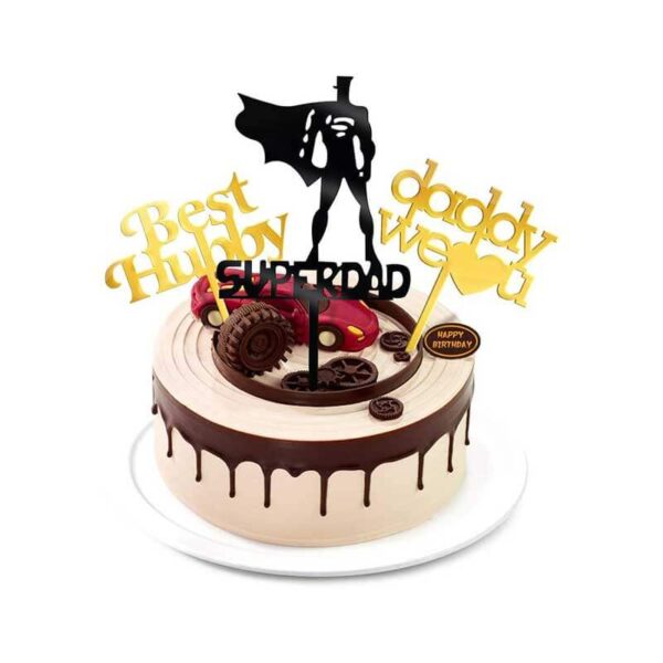 Super Dad Happy Birthday Cake Topper - No DIY Needed - Best Dad Birthday Decorations for Men Husband & Father's Day Cake Toppers - Pack of 5 PCS - Ready to Use Out of the Box